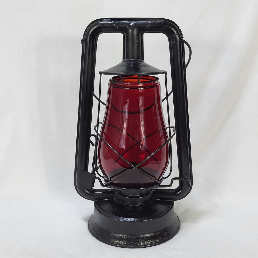 Vintage Embury 210 Supreme Lantern Black Metal Red Glass Globe No. 2 Railroad